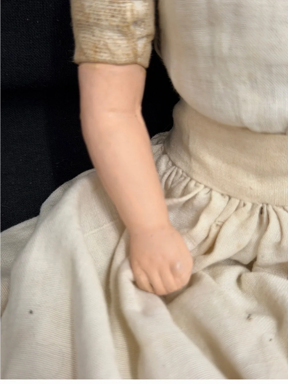 Classic Porcelain Doll in Cream Dress with Blue Stockings1890-1910 era 64/1
